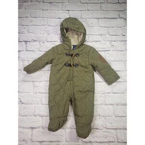 Rugged Bear Bunting Snowsuit  Hooded 3-6 Month Fleece Lined Warm Olive Green